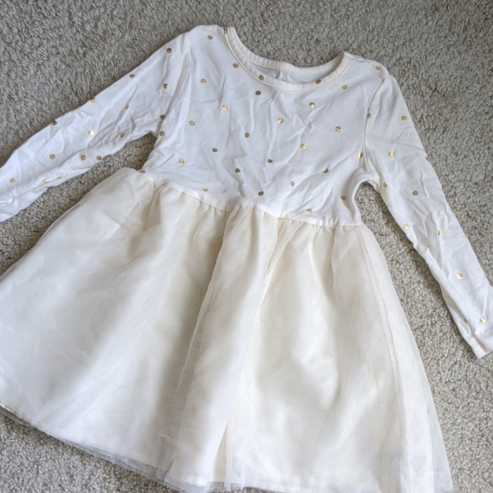 Gold and cream tutu polka dot dress